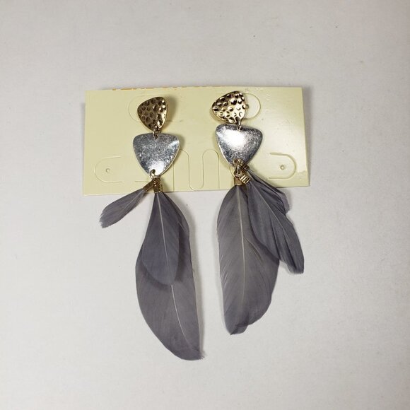 Women’s Two-Tone Feather Drop Dangle Earrings – 3" Stylish Statement Jewelry - Picture 6 of 7